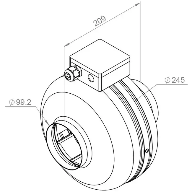 Buisventilator 100mm centrifugaal - RS 100L 20