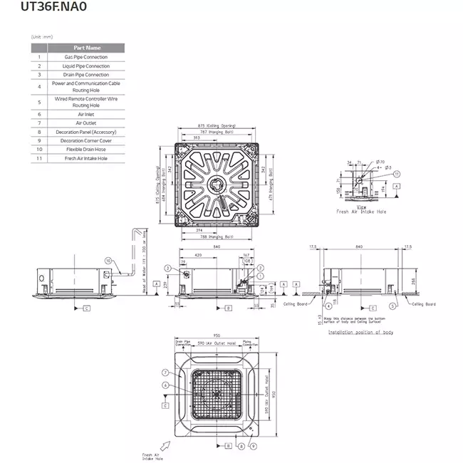 LG Cassette airco met afdekplaat UT36F-S R32 9,5 kW set