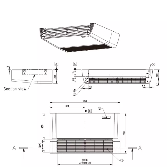 LG Plafond onderbouw Inverter airco UV18F-Compact R32 5,0 kW set