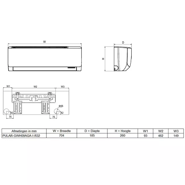 Tosot PULAR by GREE airco binnenunit R32 4,6-5,2 kW