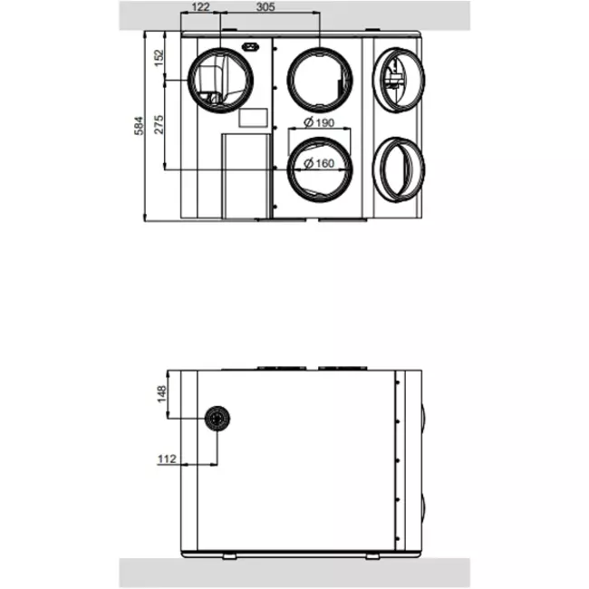 Duco WTW DucoBox Energy 460 2ZS - 2 zone sturing - rechts - 460 m³/h