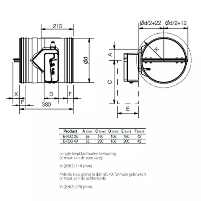 Brandklep rond 100 mm eindeloopcontact - E-FDC25 D100RS