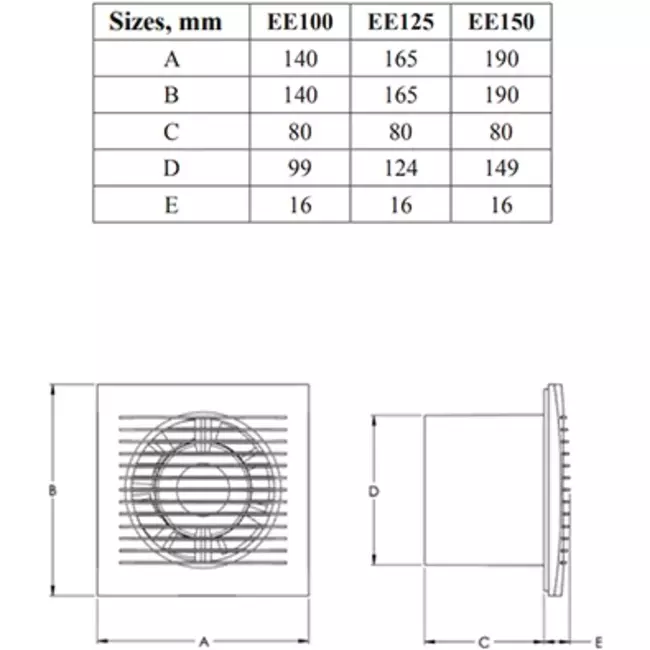 Badkamerventilator Ø 100 mm Zilver met timer - standaard EE100TS