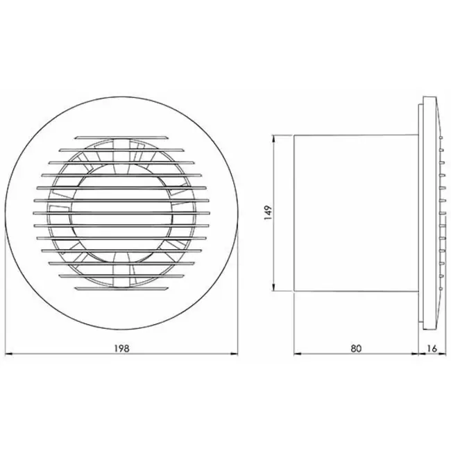 Badkamer ventilator rond Ø 150 mm wit met timer - EA150T