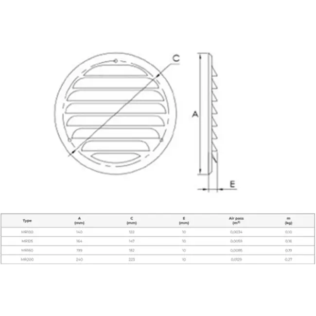 Metalen ventilatierooster rond Ø160 mm beige - MR160Y - RAL1015