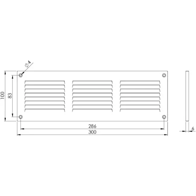 Metalen rooster 300x100mm grijs - MR3010P