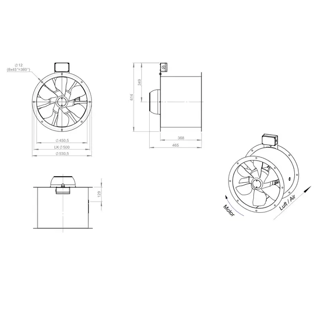 Axiaal 450 mm kanaalventilator rookgas F300- AL 450 D2 F3 01 CFG