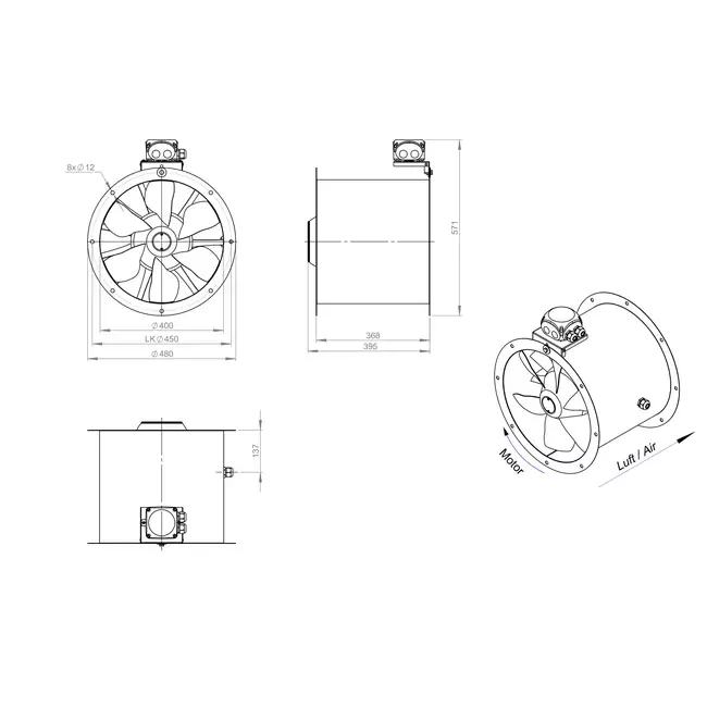 Axiaal 400 mm kanaalventilator - AL 400 D4 02 CFG