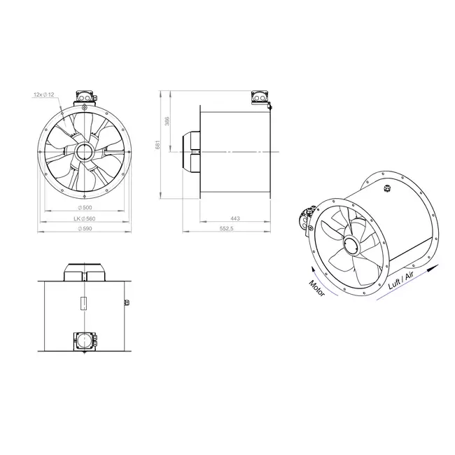 Axiaal 500 mm kanaalventilator - AL 500 D42U 01 CFG