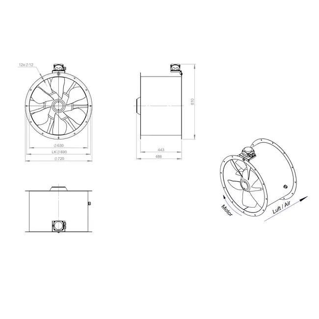 Axiaal 630 mm kanaalventilator - AL 630 D6 01 CFG