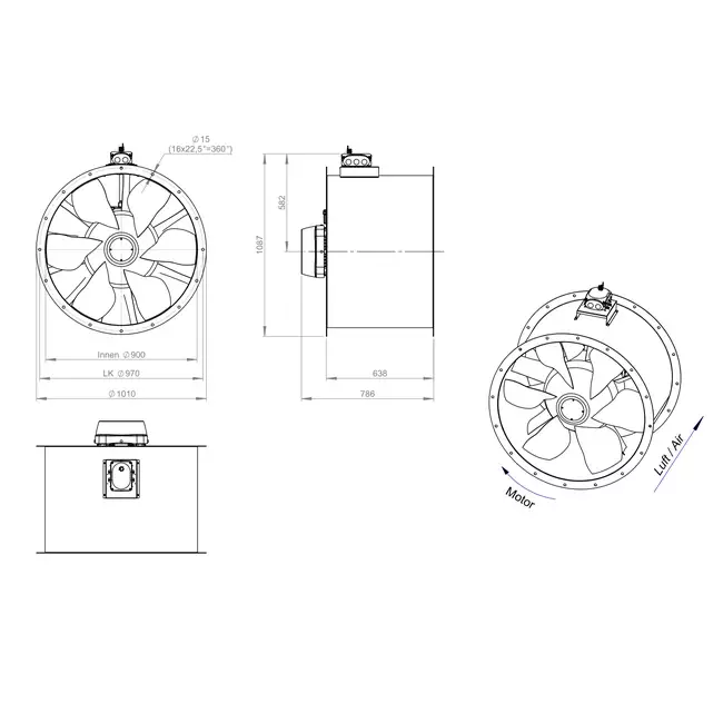 Axiaal 900 mm kanaalventilator - AL 900 D4 04 CFG