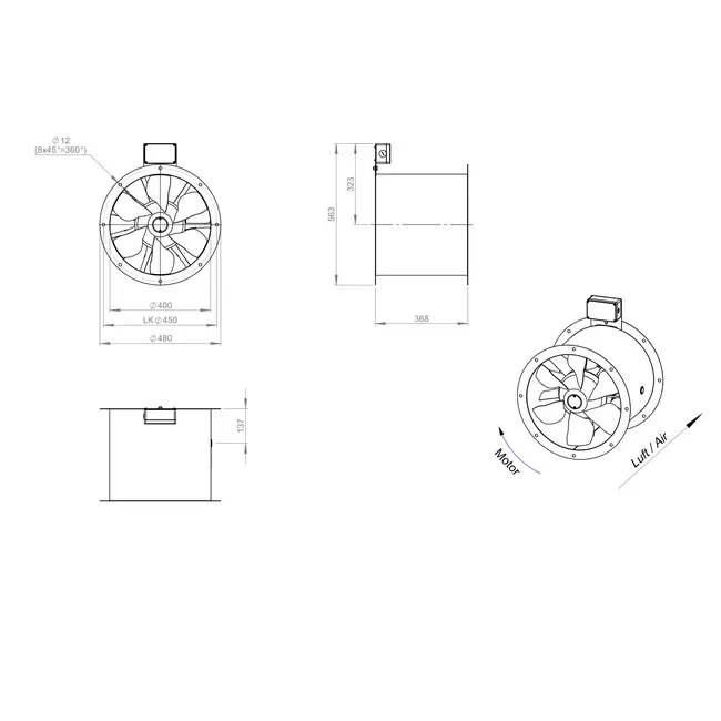 Axiaal 400 mm kanaalventilator rookgas F400 - AL 400 D4 F4 01 CFG