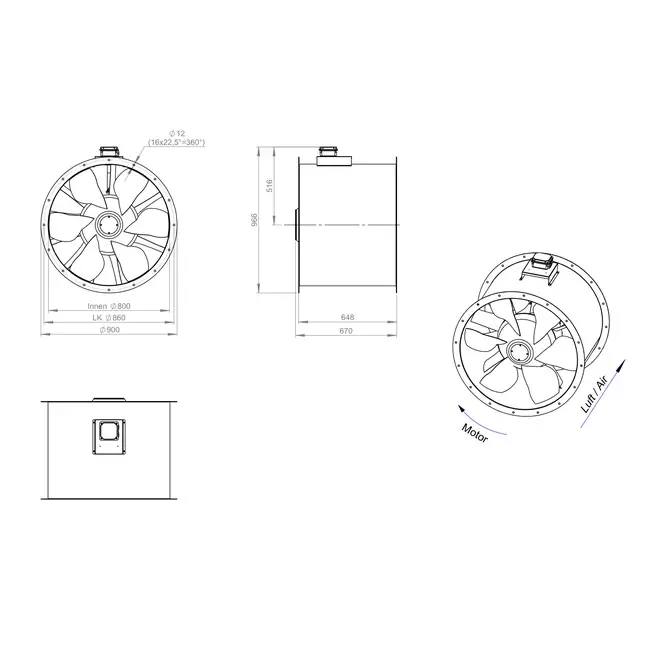 Axiaal 800 mm kanaalventilator rookgas F400 - AL 800 D84U F4 01 CFG