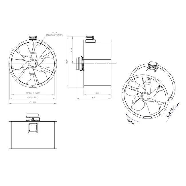 Axiaal 1000 mm kanaalventilator rookgas F400 - AL 1000 D6 F4 03 CFG