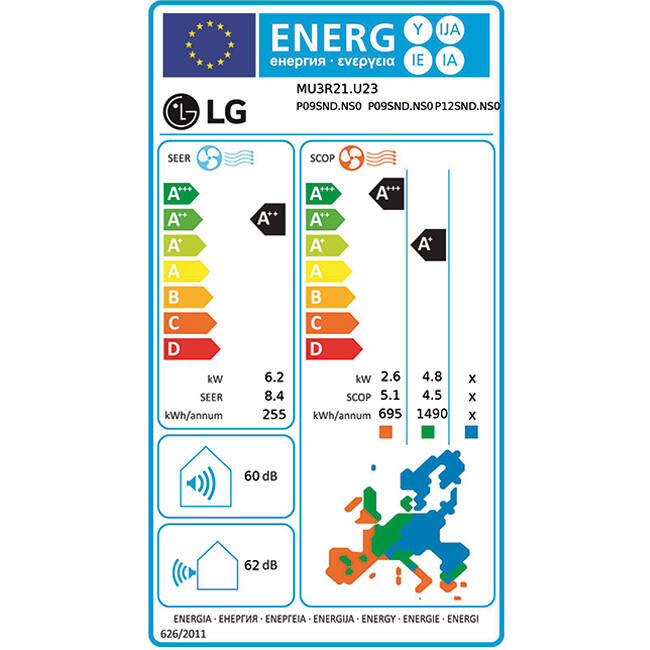 LG Triple split airco MU3R21-090912P R32 2x2,5 kW + 1x3,5 kW set