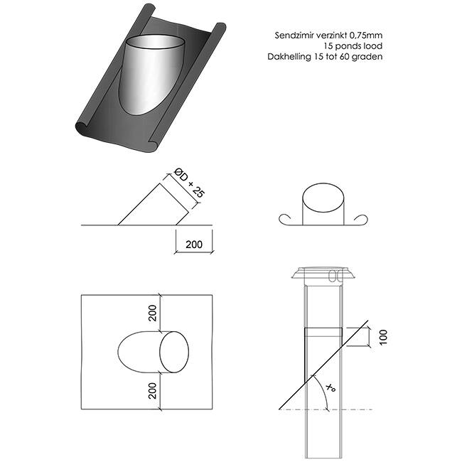 Thermoduct loodslab diameter 125mm - 45 graden