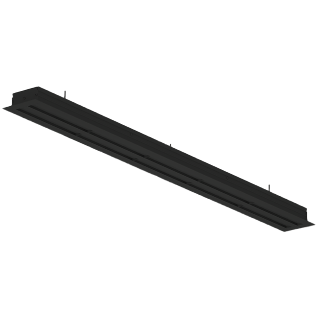 Lijnrooster aluminium met 2 instelbare patroonbladen – 2000 mm – RAL 9005 + geïsoleerd plenum met luchtdebietregelklep