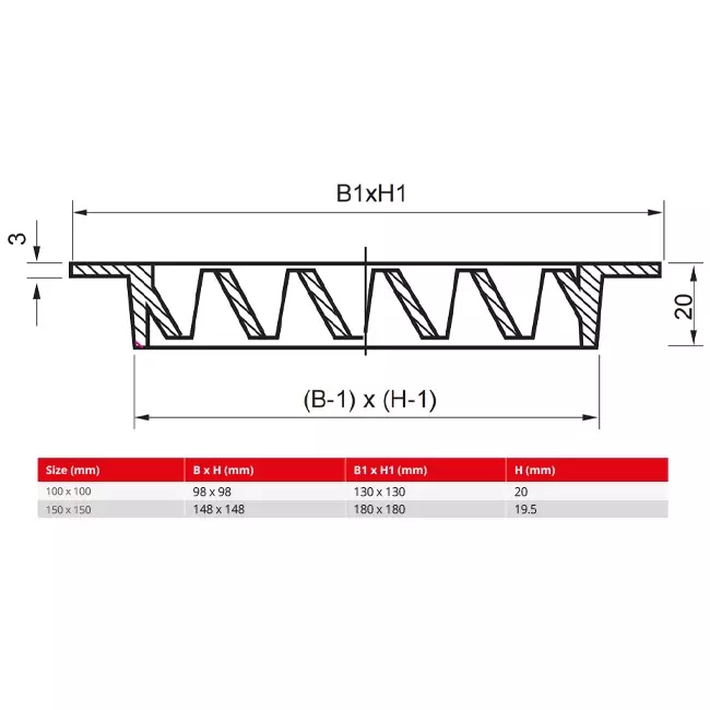Buitenmuurrooster aluminium 100x100 mm - RAL 9005