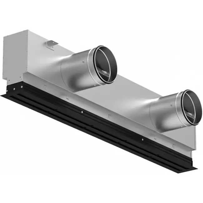 Lijnrooster aluminium met 2 instelbare patroonbladen – 2000 mm – RAL 9005 + geïsoleerd plenum met luchtdebietregelklep