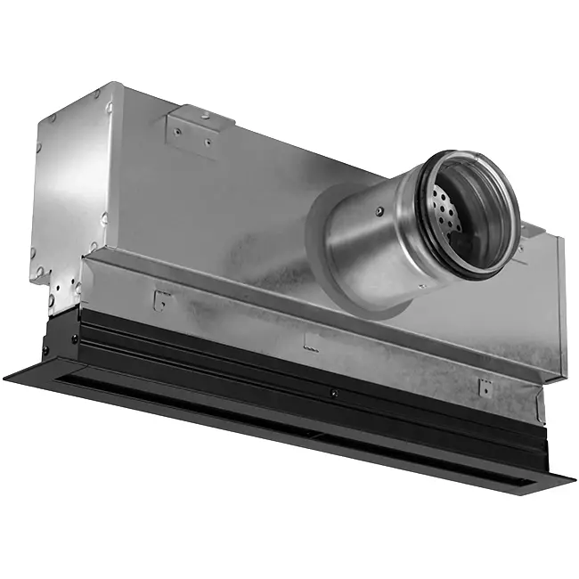 Lijnrooster aluminium met 1 instelbaar patroonblad – 500 mm – RAL 9005 + geïsoleerd plenum met luchtdebietregelklep