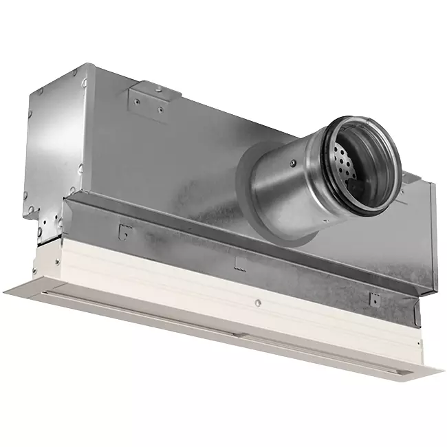 Lijnrooster aluminium met 2 instelbare patroonbladen – 1000 mm – RAL 9010 + geïsoleerd plenum met luchtdebietregelklep