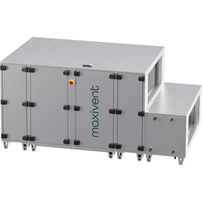 Maxivent WTW luchtbehandelingkasten met tegenstroomwisselaar 5000 m3/h met warmwaterbatterij en DX-koeling horizontaal links - PHE 5000 H WDJL T 01