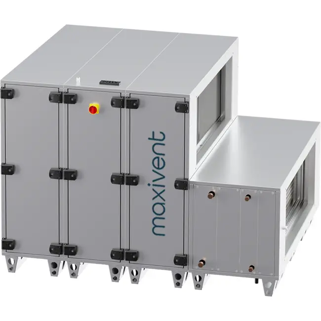 Maxivent WTW luchtbehandelingkasten met warmtewiel 5000 m3/h met warmwaterbatterij en DX-koeling horizontaal links - RHE 5000 H WDJL T 01