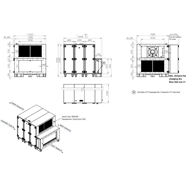Maxivent WTW luchtbehandelingkasten met warmtewiel 12600 m3/h met warmwaterbatterij horizontaal links - RHE 12600 H WOJL T 01