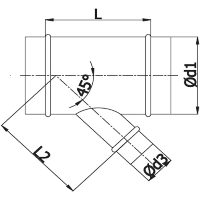 T-stuk Ø 100mm - Ø 100mm voor spirobuis (45°)