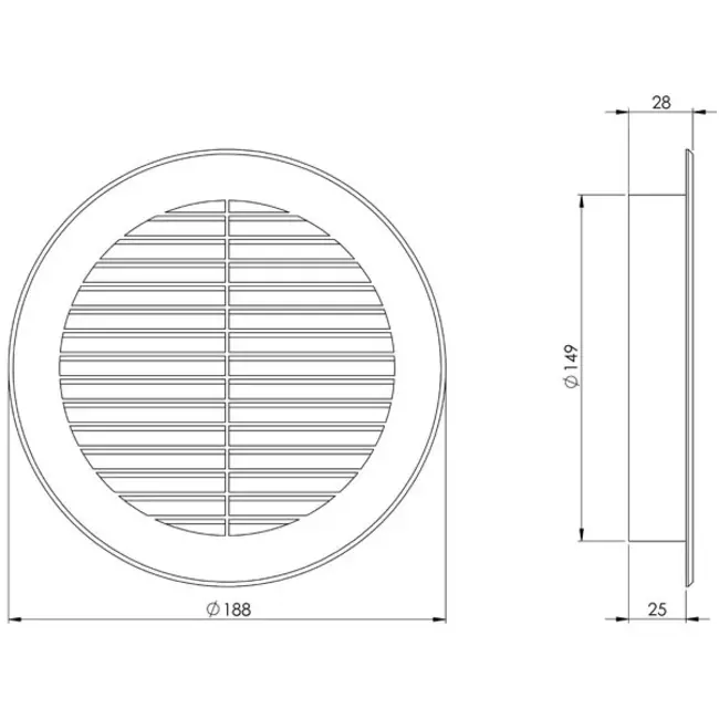 Schoepenrooster diameter 150 mm zwart - VR150M