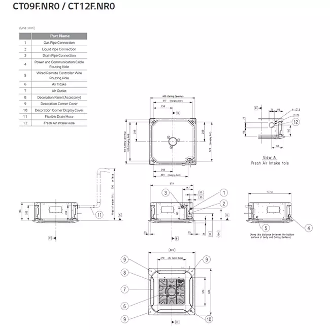 LG Inverter Cassette airco met afdekplaat CT09F R32 2,5 kW