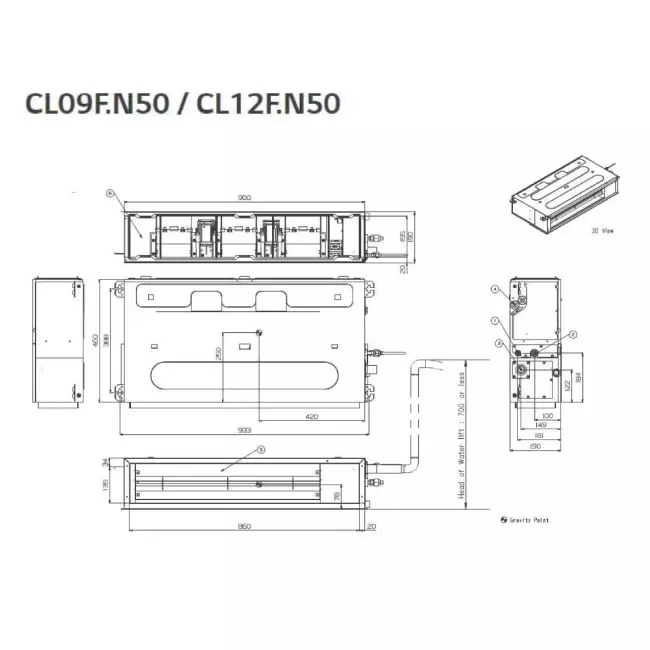 LG Low static Inverter kanaal airco CL24F-Compact R32 6,8 kW set