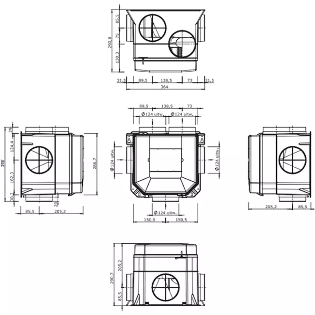 Itho Daalderop CVE-S ECO Optima Inside High Performance Pakket HP 415 m³/h + vochtsensor + CO2 sensor + RFT-N Auto bediening + 4 ventielen - perilex stekker