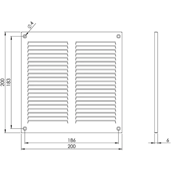 Metalen rooster 200x200mm wit – MR2020