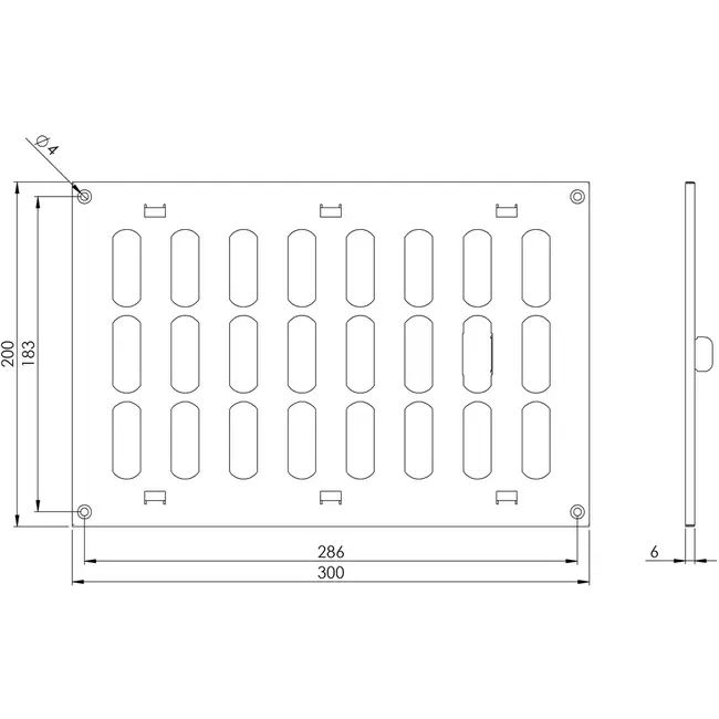 Metalen rooster verstelbaar 300x200 gegalvaniseerd - MR3020RZn