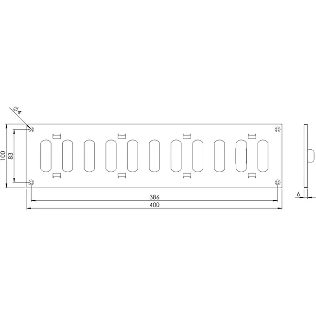 Metalen rooster verstelbaar 400x100 gegalvaniseerd - MR4010RZn