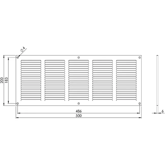 Metalen rooster 500x200mm wit - MR5020