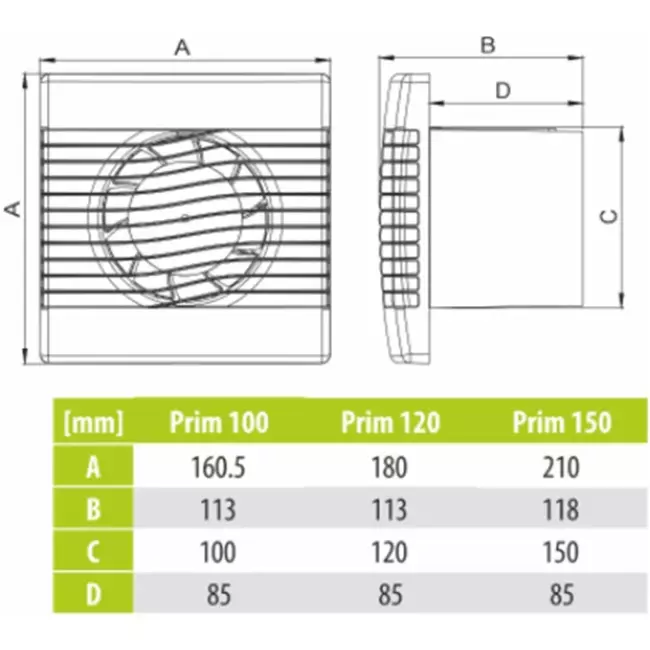 Badkamer ventilator met Timer Ø 120 mm wit - pRim120TS