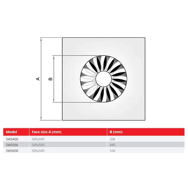 Wervelrooster vaste lamellen 400mm vierkant - SWS 400 RAL 9005 30% glans