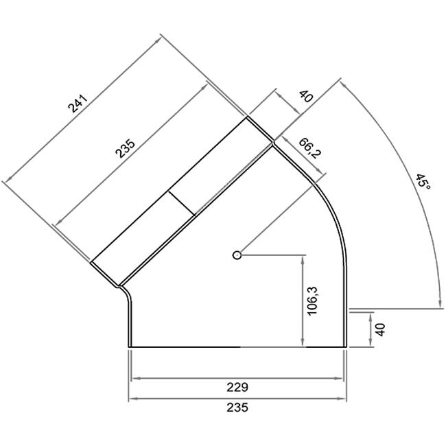 Wavin Ventiza bocht 45 graden PVC ovaal 235x80 mm horizontaal M/S