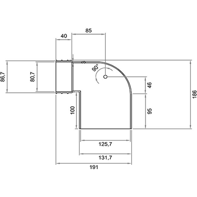 Wavin Ventiza eindstuk 90 graden PVC ovaal 195x80x100 mm met diameter 125 mm M/M