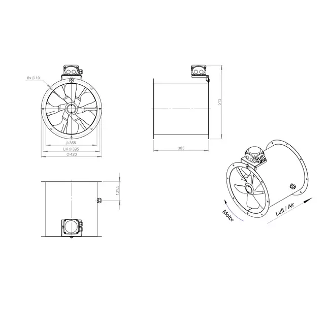 Axiaal 355 mm kanaalventilator - AL 355 D2 01 CFG