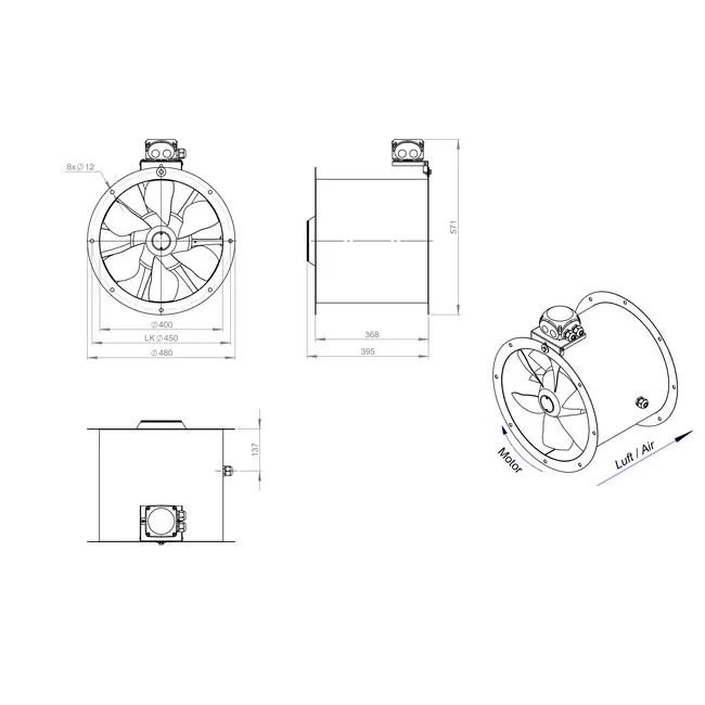 Axiaal 400 mm kanaalventilator - AL 400 D42U 01 CFG