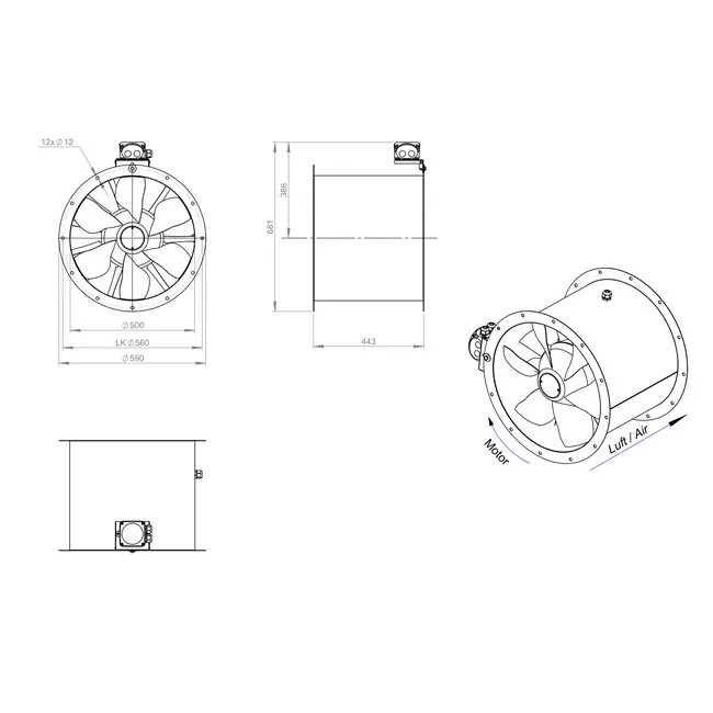 Axiaal 500 mm kanaalventilator - AL 500 D4 02 CFG