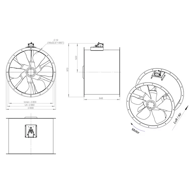 Axiaal 800 mm kanaalventilator - AL 800 D6 03 CFG