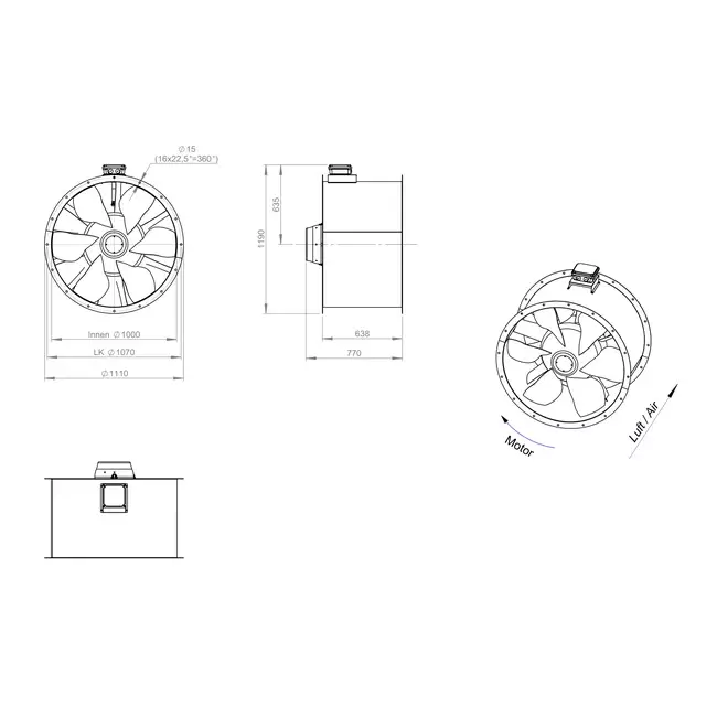 Axiaal 1000 mm kanaalventilator rookgas F300- AL 1000 D84U F3 01 CFG