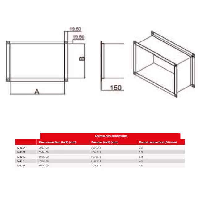 Maxivent flexibel rechthoekig verbindingsstuk M4004 horizontaal - FC