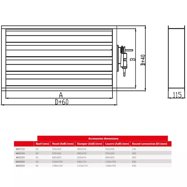 Maxivent demper met actuator voor M4512 horizontaal links - DAL