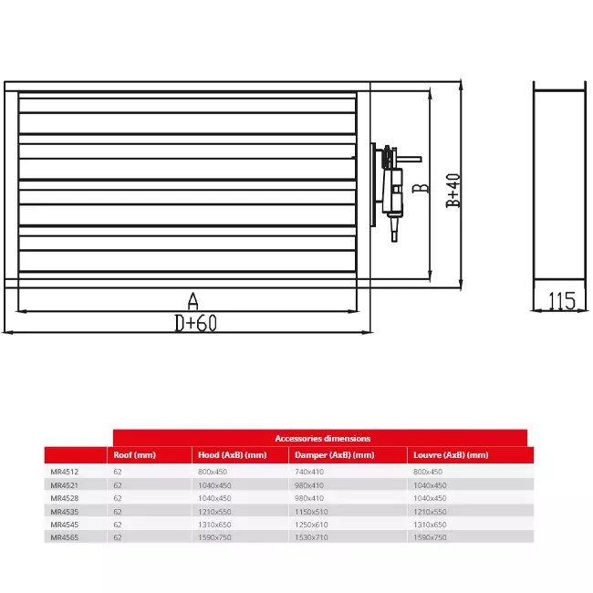 Maxivent demper met actuator voor MR4521 horizontaal links - DAL