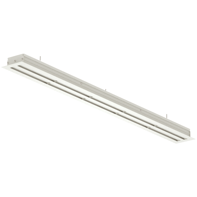Lijnrooster aluminium met 2 instelbare patroonbladen – 1000 mm – RAL 9010 + geïsoleerd plenum met luchtdebietregelklep